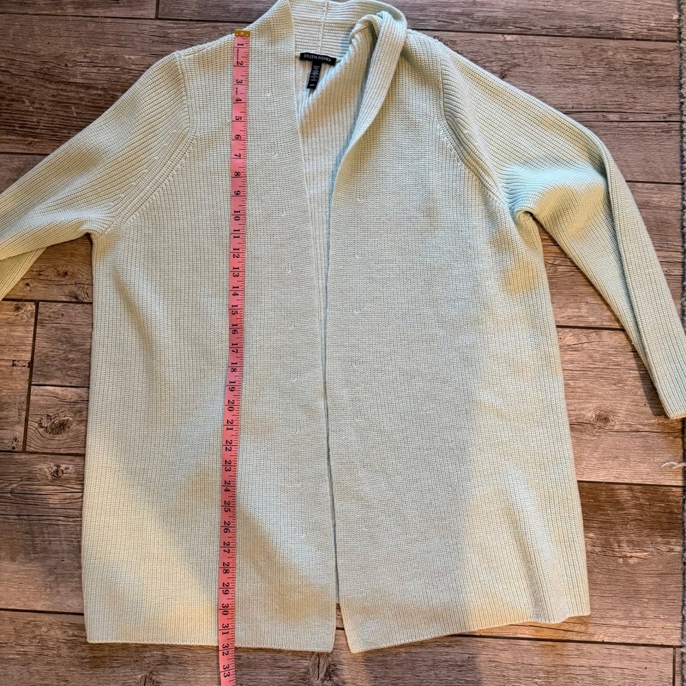 Eileen Fisher Light Mint Green Ribbed Open Front Cardigan Sweater M M - Picture 7 of 7